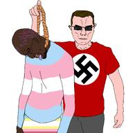 arm brown_hair brown_skin chud crying dead ear flag:minor_attracted_person flag:nazi_germany flag:transgender_pride_flag glasses hand hanging purple_hair smile soyjak stubble subvariant:chudjak_front sunglasses swastika tongue tongue_out tranny variant:bernd variant:chudjak // 2382x2510 // 421.3KB