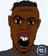 angry big_eyes big_lips black_skin buck_teeth clothes discord discord_nitro disgusted ear glasses grey_shirt hair nigger nitro nitro_silver open_mouth silver soyjak stubble transparent_background variant:halojak yellow_sclera yellow_teeth // 620x720 // 69.5KB