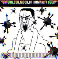 angry chromatic_aberration chud conspiracy conspiracy_theory crying cult esoteric glasses insane moon religion saturn schizo seething selfish_little_fuck sun unity unity_cube variant:chudjak // 1284x1295 // 1.1MB