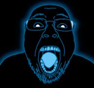 BBGHAST B_B_GHAST_(namefag) artist:Keys blue_body cuck gay glasses glowing mouth series:chudtwt shadowy_figure soytans_wife stubble the_master_stuff variant:ronald // 1200x1125 // 5.2MB