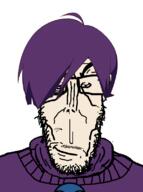beard closed_mouth clothes emo_hair female glasses purple_shirt smug subvariant:euromutt sweater variant:markiplier_soyjak zone zone_sama zone_tan // 593x797 // 97.7KB