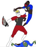 3_soyjaks ack ack! award black_skin bloodshot_eyes frog frogcuck frognigger green_skin holding_object holding_rope jakparty_soy jartycuck jartynigger jartypedo nate_higger's_distant_cousin_(cape_rrackers) nate_higgers pepe_the_frog red_eyes soyteen subvariant:perceptive_chud sword the_frog_pond variant:bernd // 1080x1407 // 269.4KB