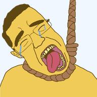 ack closed_eyes crying emoticon hair hanging noose pedophile rope rotten_teeth subvariant:patrick suicide tongue variant:chudjak 😭 // 1120x1120 // 38.4KB