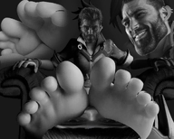 armchair beard cleavage ear feet_showing foot_fetish grey_skin lee_goldson looking_at_you looking_to_the_left low_effort nas:gigachad nas:leebait overwatch toes tracer // 1000x800 // 445.0KB