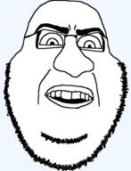 angry glasses megamind open_mouth soyjak stubble subvariant:angrysmug variant:smugjak // 426x555 // 23.5KB