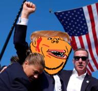 assassination blood donald_trump ear flag:united_states hair irl irl_background orange_skin secret_service subvariant:impish_amerimutt trump_assassination_attempt united_states variant:impish_soyak_ears wound yellow_hair // 513x478 // 339.0KB