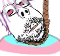 blur distorted flag glasses hair hanging mustache purple_hair red_eyes rope soyjak stubble subvariant:scholar suicide tranny variant:gapejak yellow_teeth // 768x719 // 391.5KB