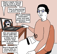 2soyjaks artist:kernung blue_eyes fetish glasses hypnosis laptop soytanification speech_bubble transformation variant:chudjak variant:soytan // 850x805 // 91.2KB