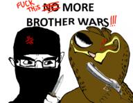 2soyjaks anger_mark angry animal balaclava black_clothing brimmiest_comments_section☣️☣️☣️_do_not_enter☣️☣️☣️ cat closed_mouth clothes ear garf_(user) garfield glasses gun hand holding_gun holding_knife holding_object islam knife looking_to_the_left looking_to_the_right meta:namefags no_more_brother_wars orange_skin redtext soyjak subvariant:chudjak_front subvariant:impish_meowjak text variant:chudjak variant:impish_soyak_ears warrior-z_(user) yes_more_brother_wars // 861x671 // 391.4KB