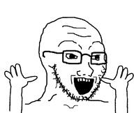 arm excited glasses hair hand hands_up happy open_mouth series:fusionjaks smile soyjak stubble teeth variant:excited_soyjak variant:soyak // 1282x1080 // 21.4KB