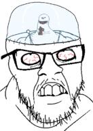 2soyjaks angry arm brain brainless crazed eating glasses hand holding_object looking_up mind_control poop soyjak stubble variant:feraljak variant:impish_soyak_ears // 804x1130 // 199.3KB