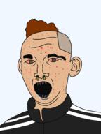 acne bad_teeth bloodshot_eyes brown_hair clothes drool ear hair lesboseq lokoseq open_mouth soyjak track_suit variant:kuzjak white_skin // 3240x4320 // 151.4KB