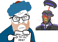 2soyjaks blonde_beard blood_on_face bloodshot_eyes dap_chhuon(user) dap_chhuon_lost hand holding_object holding_sign meta:namefags peaked_cap robes sign subvariant:feralrage thales_(user) turban variant:feraljak // 2095x1517 // 457.6KB