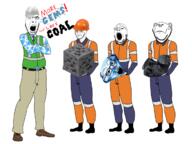 5soyjaks closed_mouth clothes coal coal_ore_(minecraft) ear frown full_body gem gem_factory gem_skin glasses hard_hat hat holding_coal holding_gem holding_object minecraft open_mouth soyjak stubble text uniform variant:cobson variant:impish_soyak_ears variant:soyak video_game // 1200x900 // 439.1KB