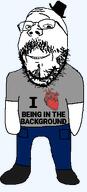 background_character clothes full_body glasses hat i_love moustache pocket shirt_with_words shoe smile soyjak stubble top_hat variant:gapejak // 237x523 // 22.6KB