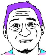 closed_mouth ear hair purple_hair soyjak stubble tranny variant:unknown yanderedev // 380x450 // 60.0KB