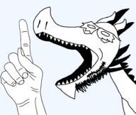 artist:crimsonvoidhydra1488 glasses horn open_mouth pointing sharp_teeth spike spikes variant:dragonjak // 2845x2400 // 110.2KB