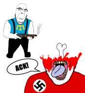 ack ack! astrofene_(namefag) blood bone crimea crimean_tatar crimeanchud_(namefag) dead firearm gore gun gunshot holding_gun holding_object holding_shotgun nazi_flag nazi_germany nazi_swastika nazism shotgun smile stubble variant:bernd variant:cobson variant:gapejak // 1163x1274 // 157.3KB