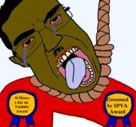 ack award bloodshot_eyes brown_skin ear glasses hair hanging mustache rope soyjak soyjak_party_video_archive spva spvacuck suicide teeth text tongue transparent_background variant:bernd variant:chudjak yellow_teeth youtube // 768x719 // 276.1KB