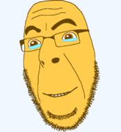 brown_eyes closed_mouth crying emoticon glasses series:soymoji smile soyjak stubble variant:cobson yellow yellow_skin // 721x789 // 30.8KB
