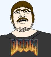 barneyfag benito_mussolini brown_hair doom ear glasses grey_shirt lee_goldson mustache open_mouth soyjak stubble surprised variant:benitojak white_background white_skin // 524x585 // 129.4KB