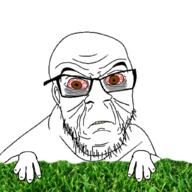 arm bloodshot_eyes ear glasses grass hand soyjak stubble variant:feraljak wrinkles yellow_teeth // 1024x1024 // 639.6KB