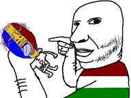 2soyjaks arm bbc bloodshot_eyes closed_mouth clothes crying flag hair hand heart holding_object hungary i_love mustache open_mouth pointing purple_hair romania soyjak stubble text tongue tshirt variant:bernd variant:holdjak yellow_teeth // 593x445 // 40.5KB