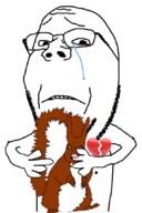 2soyjaks animal bite blood broken crying finger forehead_lines forehead_wrinkles frown glasses heart holding_object holding_soyjak naked nipple sad shirtless stubble subvariant:feralsquirrel subvariant:wholesome_soyjak trend:squirreljakking variant:feraljak variant:gapejak white_background // 565x848 // 223.1KB