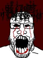 bald black_eyes blood creepypasta glasses horror open_mouth stubble variant:markiplier_soyjak zalgo // 460x613 // 120.9KB
