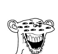 ear laughing multiple_eyes ominous open_mouth soyjak stubble subvariant:splicejak variant:impish_soyak_ears // 485x457 // 23.9KB