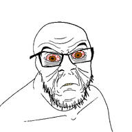 bloodshot_eyes ear glasses soyjak stubble variant:feraljak white_skin wrinkles yellow_teeth // 1500x1500 // 289.7KB