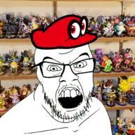 angry clothes glasses hat irl_background mario mega_man mustache nintendo open_mouth pikachu pikmin pokemon soyjak splatoon squirtle stubble variant:feraljak video_game // 1500x1500 // 2.2MB