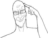 arm closed_mouth glasses hand smile smug soyjak stubble variant:smugson // 512x404 // 7.5KB