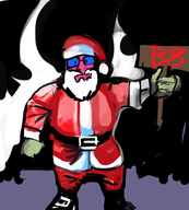 artist:romanian_schizo ban_hammer beard black_background black_boots clothes doll_(user) full_body glove red_hat red_suit santa_claus smile snow suit variant:feraljak // 315x349 // 73.4KB