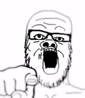animated bald balding blur ext=gif glasses looking_at_viewer meta:tagme open_mouth pointing pointing_at_viewer shaking stubble variant:a24_slowburn_soyjak // 600x687 // 6.0MB