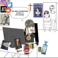 3soyjaks blond book brown_hair cap chair clothes computer cross crossed_arms deformed father female full_body grey_shirt hair hat instagram medal mother mustache ocean_spray pickle poster quaker_oats reddit sitting subvariant:hornyson text twitter variant:chudjak variant:cobson // 940x942 // 116.1KB