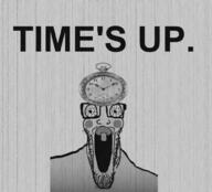 animated black_and_white bloodshot_eyes blush clock crazed glasses one_tooth open_mouth shaking soyjak stretched_mouth stubble text variant:markiplier_soyjak // 1000x904 // 3.1MB