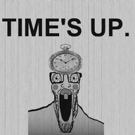 animated black_and_white bloodshot_eyes blush clock crazed glasses one_tooth open_mouth shaking soyjak stretched_mouth stubble text variant:markiplier_soyjak // 1000x904 // 3.1MB