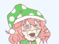 anime arm blush clothes crying glasses gyate_gyate hand hat open_mouth pajamas pink_hair series:gyatejaks soyjak stubble tired touhou tranny_artstyle variant:cobbert video_game white_skin // 801x601 // 22.6KB