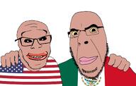 2soyjaks amerimutt black_sclera flag:mexico flag:united_states friendship glasses mexico meximutt mutt_lips no_more_brother_wars obsessed obsession smile stubble subvariant:muttson variant:cobson variant:feraljak white_pupils yellow_sclera // 1920x1220 // 262.6KB