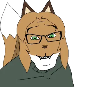 averi, feraljak, animal ears, closed mouth, clothes, fangs, female, fox, furry, glasses