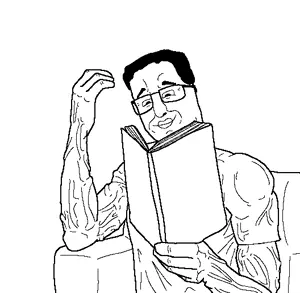 chudjak, chud reading, book, buff, chair, chud, glasses, holding book, holding object, muscles