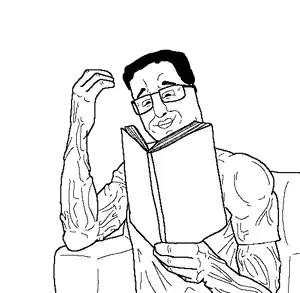 chudjak, chud reading, book, buff, chair, chud, glasses, holding book, holding object, muscles
