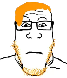 markiplier soyjak, neutralplier, ginger, glasses, hair, neutral, orange hair, stubble, transparent background