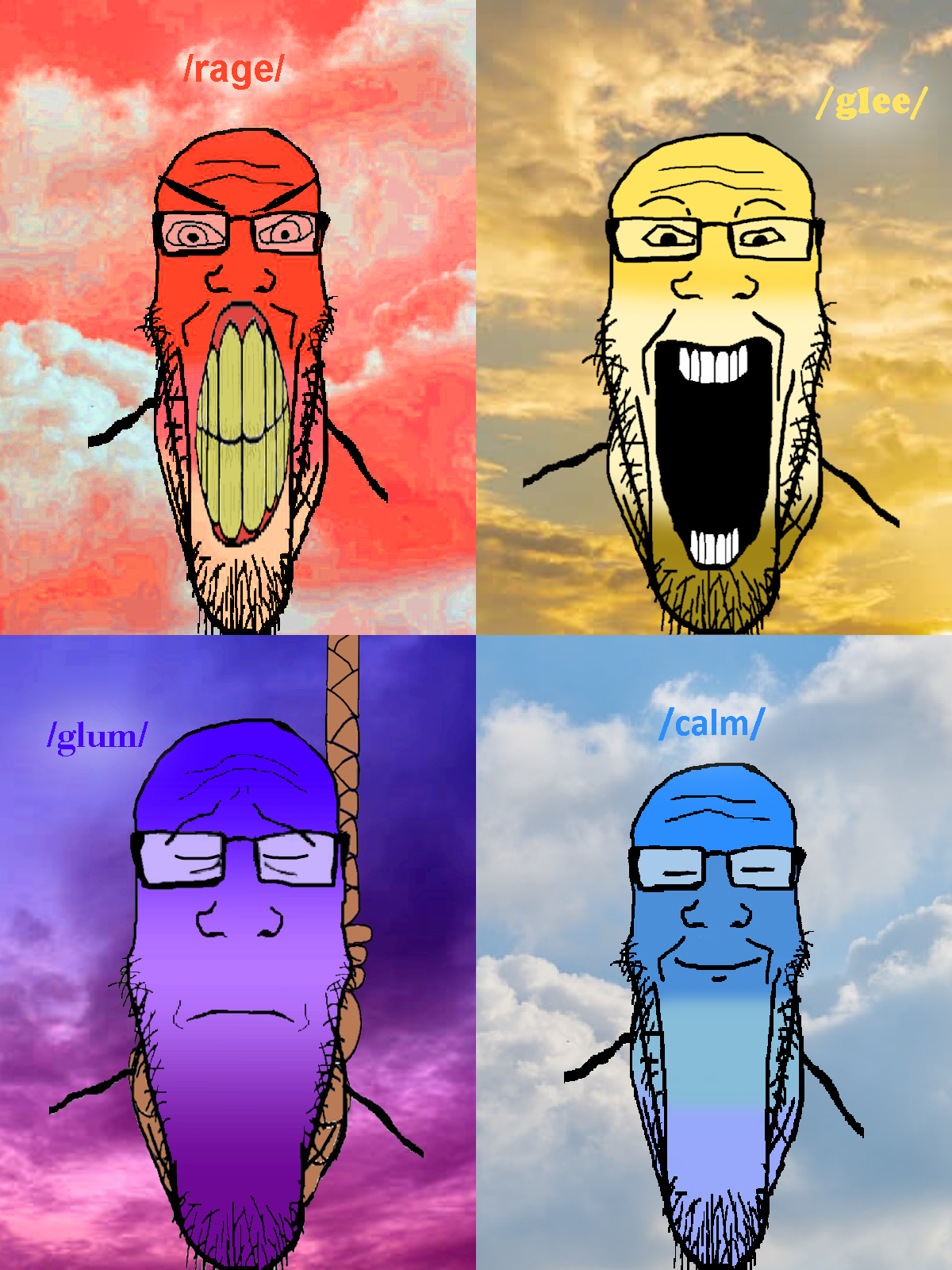 markiplier soyjak, longplier, /calm/, /glee/, /glum/, /rage/, 4soyjaks, angry, bald, blue skin