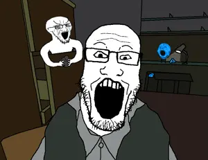 cryboy soyjak, gapejak, markiplier soyjak, 3soyjaks, bloodshot eyes, coal, crying, gem, holding coal, holding object