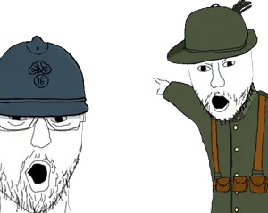 two pointing soyjaks, 2soyjaks, clothes, eyebrows, glasses, hat, helmet, looking at you, no glasses, open mouth