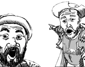 two pointing soyjaks, 2soyjaks, armor, beard, clothes, ear, eyebrows, hair, hat, looking at you
