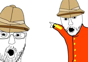 two pointing soyjaks, 2soyjaks, clothes, glasses, hat, looking at you, open mouth, pointing, stubble, transparent background