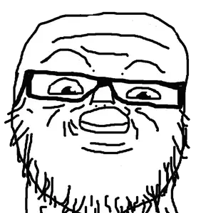 a24 slowburn soyjak, closed mouth, glasses, no nose, redraw, soyjak, squished, stubble